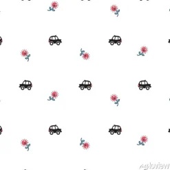 Tapeta: London kabaretu samochody cab i kwiaty bez szwu wektora deseniu.