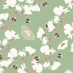 Tapeta: Magnolie kwiatowy wzór bez szwu. orientalne motywy kwitnące botaniczne