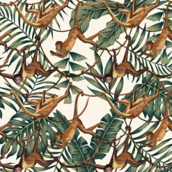 Tapeta: Małpy na pnączach na tle liści tropikalnych