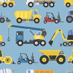 Tapeta: Maszyny budowlane bez szwu deseniu z ciężarówkami płaski żółty