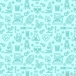 Tapeta: Medycyna bez szwu deseń, ginekologia tło wektor niebieski kolor.