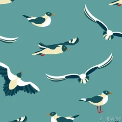 Tapeta: Mewy. bezszwowy wzór z dennymi ptakami w stylu mieszkania. ilustracji