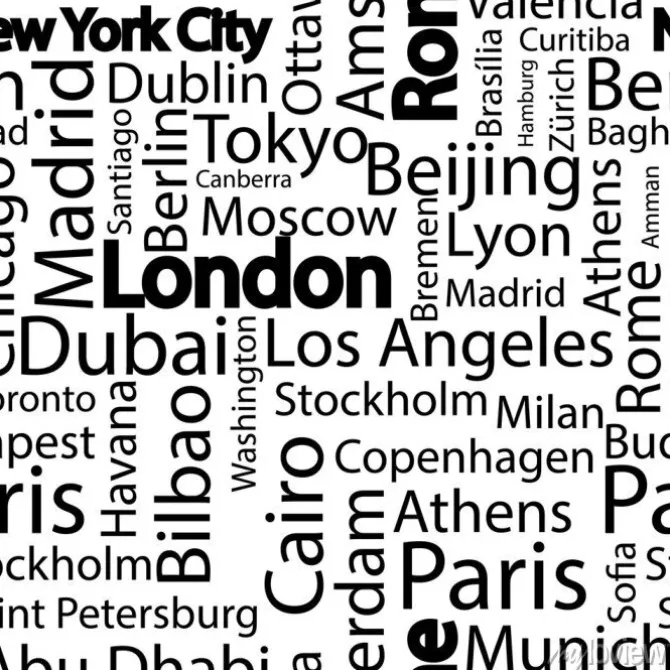 Tapeta: Miasta świata bez szwu deseń. nazwy miast świata. sztuka bezszwowe