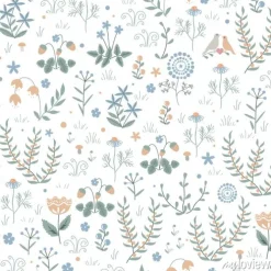 Tapeta: Minimalistyczna ilustracja z łąkowymi roślinami i kwiatami