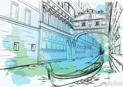 Tapeta: Most westchnień, wenecja, projekt akwarela