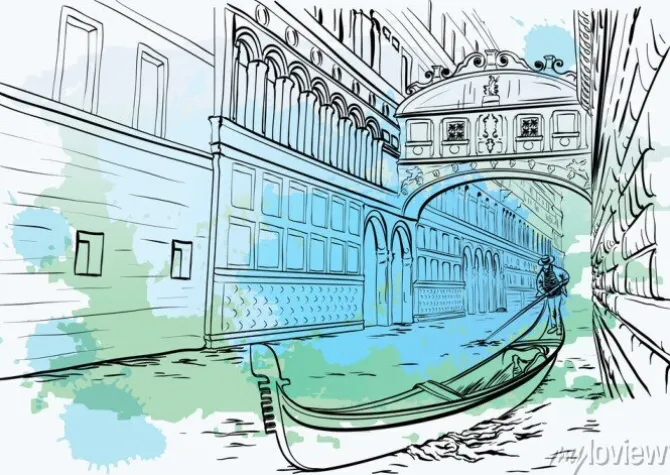 Tapeta: Most westchnień, wenecja, projekt akwarela