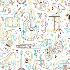 Tapeta: Musical instruments hand drawn outline seamless pattern