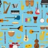 Tapeta: Muzyczny instrumentalny bezszwowy deseniowy tło. vector illustracion