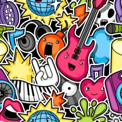 Tapeta: Muzyka stroną kawaii szwu. instrumenty muzyczne, symbole i obiekty