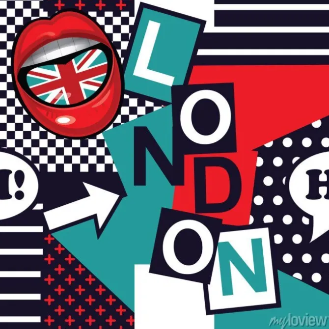 Tapeta: Napis londyn na wzorzystym tle w stylu komiksowym