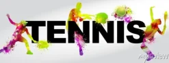 Tapeta: Napis tenis i kolorowe sylwetki