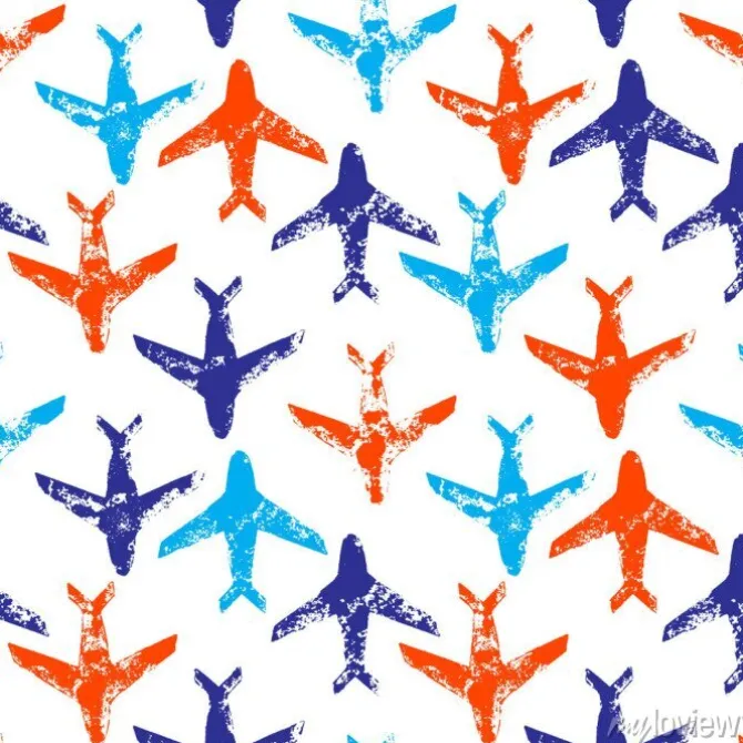 Tapeta: Niebieski pomarańczowy i biały latające samoloty grunge wydrukować