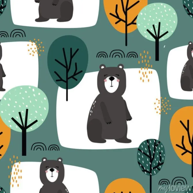 Tapeta: Niedźwiedzie i drzewka w stylu skandynawskim