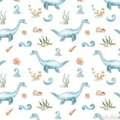 Tapeta: Okres prehistoryczny dinozaurów akwarela. ilustracja podwodnego