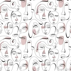 Tapeta: One line drawing abstract face seamless pattern. modern minimalism
