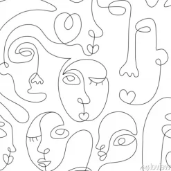 Tapeta: One line drawing abstract face seamless pattern. modern minimalism
