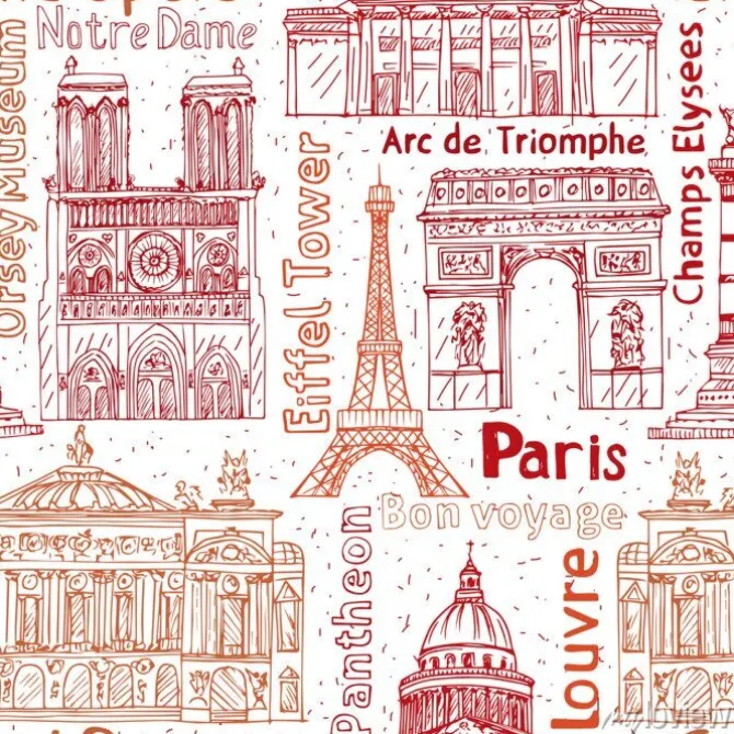 Tapeta: Paryż punkt orientacyjny ręcznie rysowane bezszwowe wektor wzór