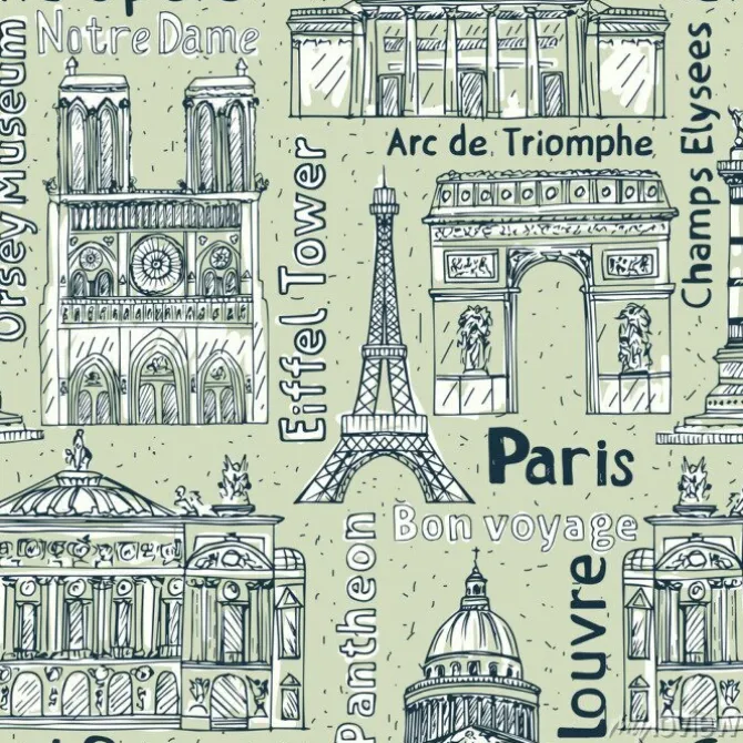 Tapeta: Paryż punkty orientacyjne bez szwu wektora deseniu. hand wyci?