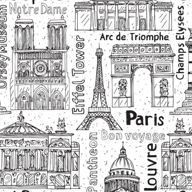 Tapeta: Paryskie zabytki bez szwu wektora deseniu. hand wyci? gn ?? eiffla