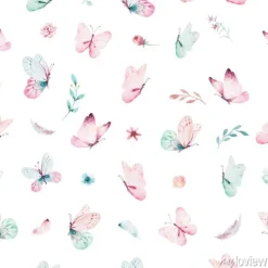 Tapeta: Pastelowe motyle na białym tle