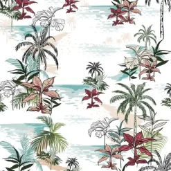 Tapeta: Piękny bezszwowy wyspa wzór na białym tle. krajobraz z palmami,