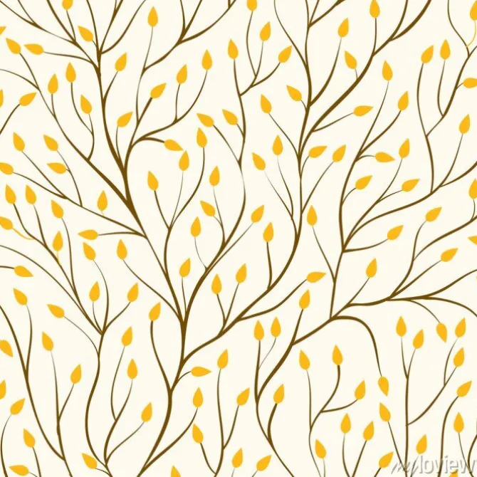 Tapeta: Piękny bezszwowy wzór z gałąź i jesień żółtymi liśćmi.