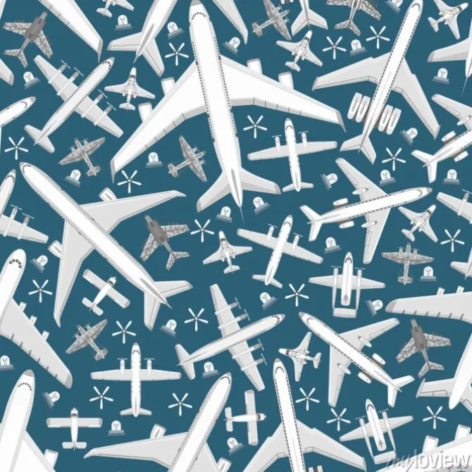 Tapeta: Plane seamless pattern vector aircraft airplane jet flight transportation