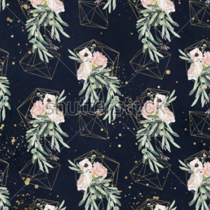 Tapeta: Połączone z kwiecistym wzorem kwiatowym z gałązkami oliwnymi,