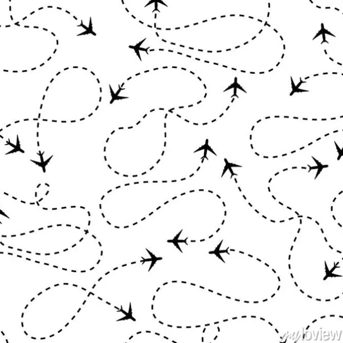 Tapeta: Podróż dookoła świata trasa samolotu wzór, tło, wektor, niekończące