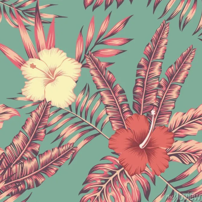 Tapeta: Poślubnik opuszcza rocznika koloru tropikalnego bezszwowego wzór