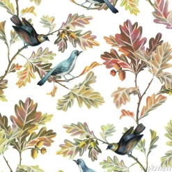 Tapeta: Ptaki wśród gałęzi dębu z żołędziami