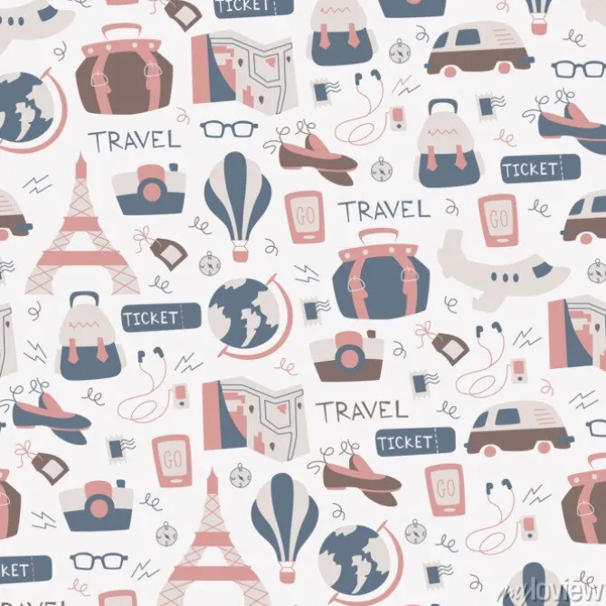 Tapeta: Rę cznie rysowane travel bezszwowych wzã³r.