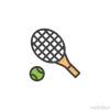 Tapeta: Rakieta tenisowa i piłka wypełnione zarys ikona, linia wektor