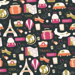 Tapeta: Rączka ciągnąca podróż bezszwowe pattern.travel doodle tła.