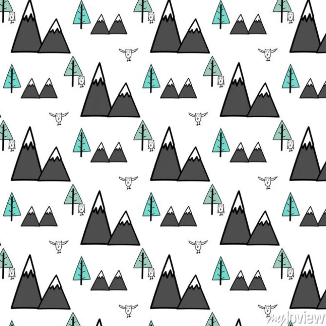 Tapeta: Rączka rysowane sowa i las wzorca.