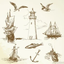 Tapeta: Ręcznie rysowane elementy morskich