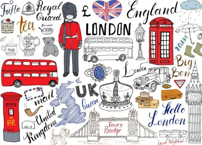 Tapeta: Ręcznie rysowane elementy londynu