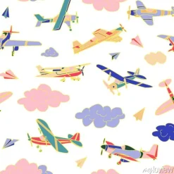 Tapeta: Retro samoloty w różnych modnych kolorach wzór. płaska konstrukcja