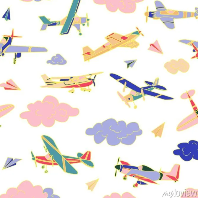 Tapeta: Retro samoloty w różnych modnych kolorach wzór. płaska konstrukcja