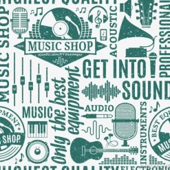 Tapeta: Retro stylem typograficzny wektor szwu wzór sklep muzyczny