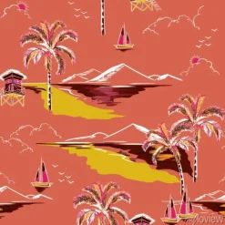 Tapeta: Rocznik piękny bezszwowy wyspa wzoru wektor. krajobraz z palmami,