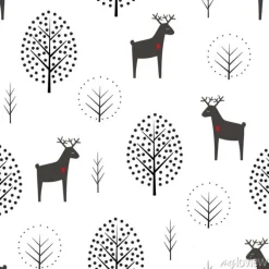 Tapeta: Rogacz i drzewo bezszwowy wzór na białym tle. ilustracja wektorowa