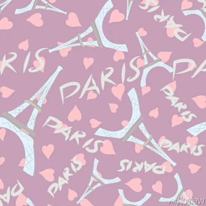 Tapeta: Romantyczny paryż. bezszwowe wektor wzór z wieży eiffla, serca