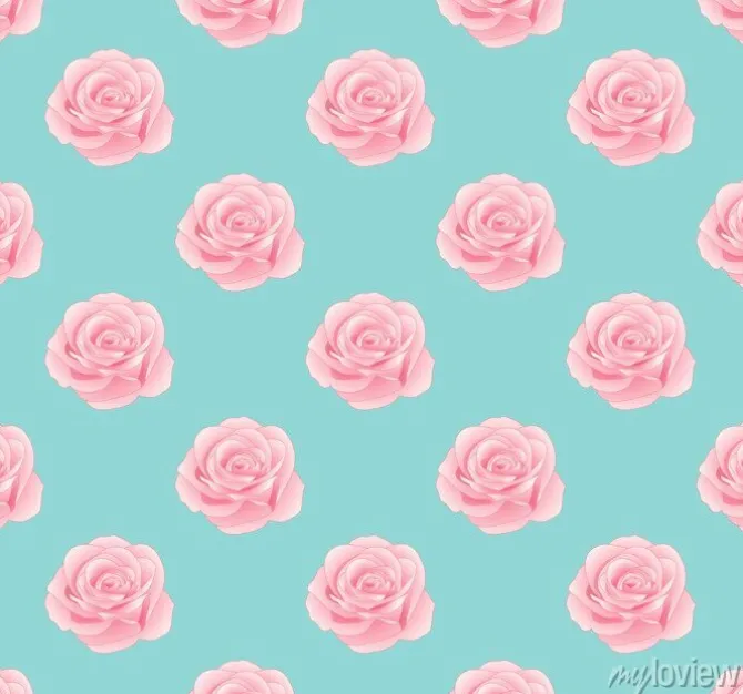 Tapeta: Różowa róża bez szwu na niebieskim tle mennicy