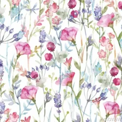 Tapeta: Różowe i fioletowe kwiaty malowane akwarelą