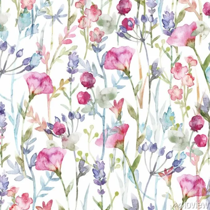 Tapeta: Różowe i fioletowe kwiaty malowane akwarelą