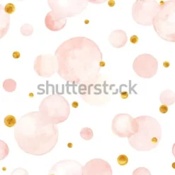 Tapeta: Różowe i złotawe akwarelowe kropki na białym tle
