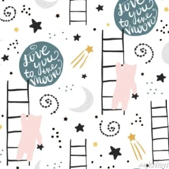 Tapeta: Różowe misie na drabinie wśród gwiazd