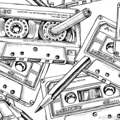 Tapeta: Rysunkowe kasety magnetofonowe z ołówkami