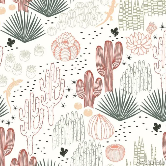 Tapeta: Rysunkowy deseń w kaktusy